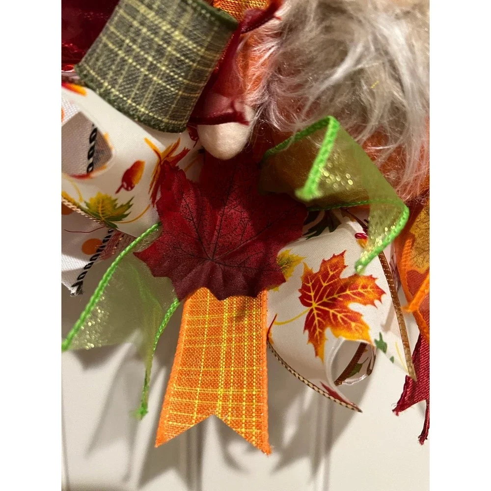 13 inch Ribbon Wreath Fall Autumn Thanksgiving Gnome MW5
